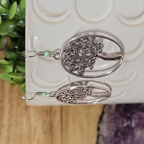 Scrolled Tree Oval Drop Earrings - Picture 4 of 8